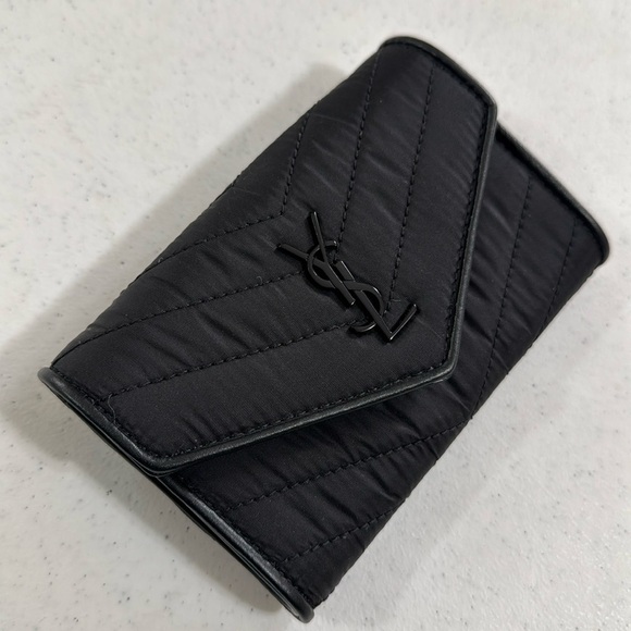YSL Cassandra Nylon Small Envelope Wallet Quilted Black with Box and Dust Bag - Picture 6 of 14